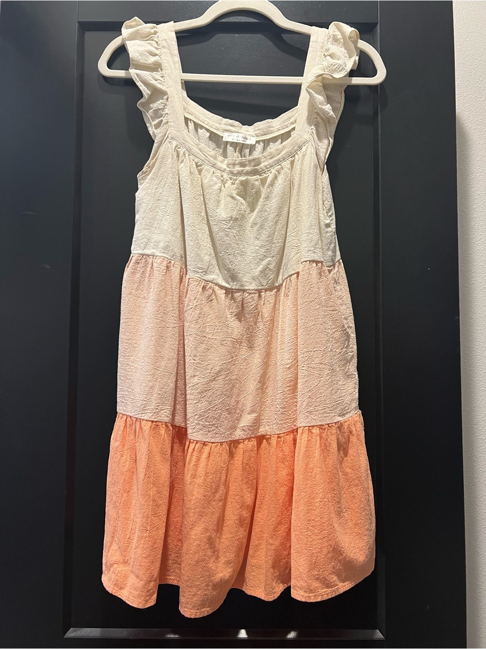 Women's Cream and Peach Tiered Short Sundress